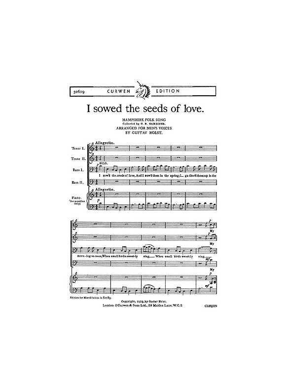 Holst: I Sowed The Seeds Of Love TTBB