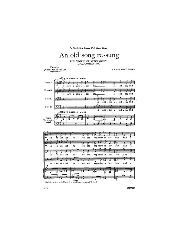Armstrong Gibbs An Old Song Re-sung Ttbb (Unaccompanied)