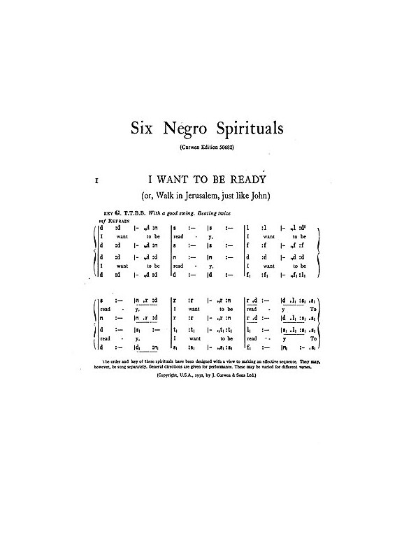 Maurice Jacobson: 6 Negro Spirituals (TTBB Tonic Sol-fa)