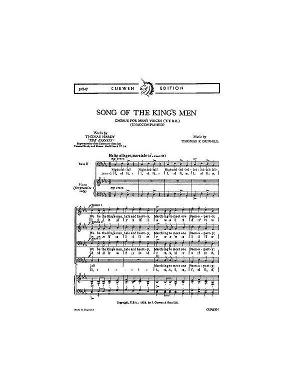Dunhill, T Song Of The King's Men Ttbb/Piano