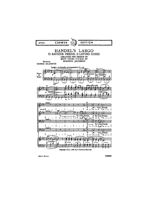 Handel, Gf Largo (O Saviour Friend, O Loving Guide) Ttbb/Piano