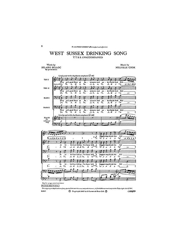 Cook, M West Sussex Drinking Song Ttbb