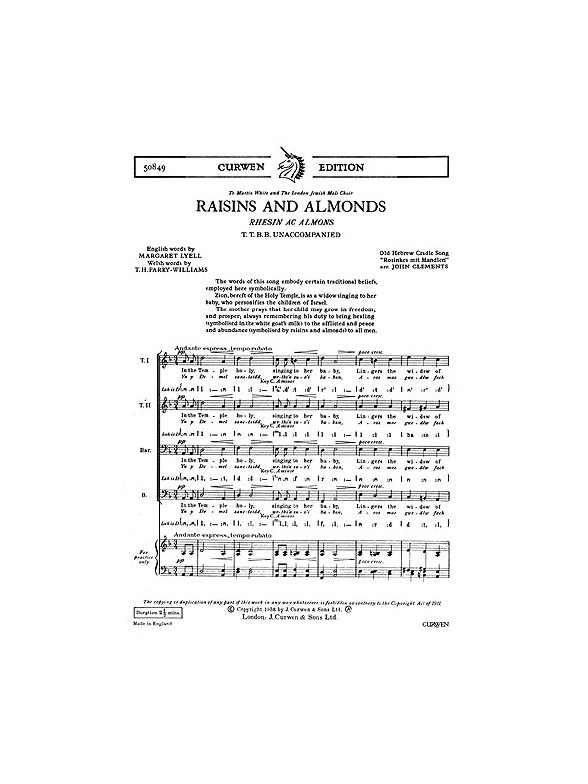 John Clements: Raisins And Almonds (TTBB)