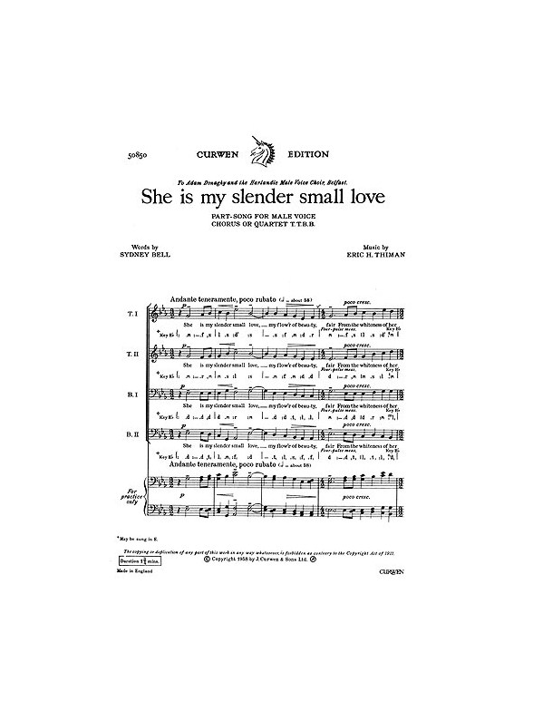 Eric Thiman: She Is My Slender Small Love