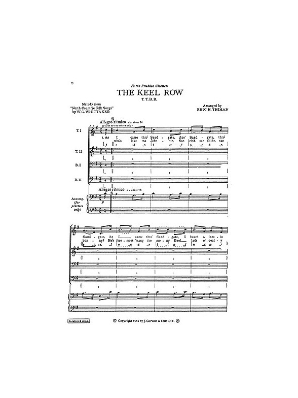 Thiman, E The Keel Row Ttbb/Piano