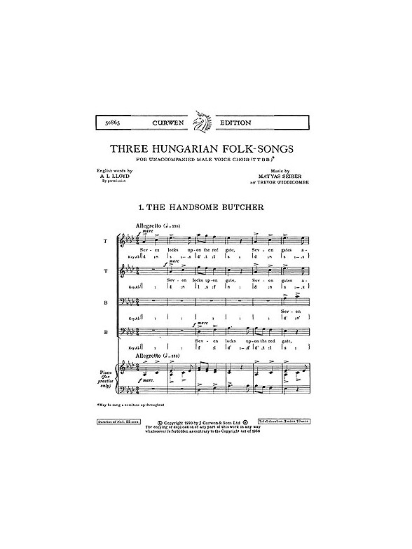 Seiber, M Three Hungarian Folk-songs Ttbb