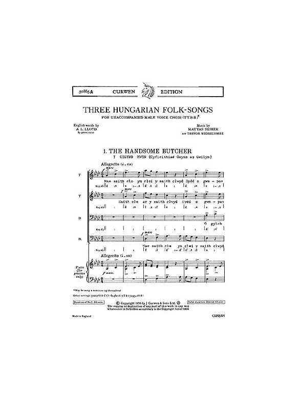 Seiber 3 Hungarian Folk-songs (Welsh) Ttbb