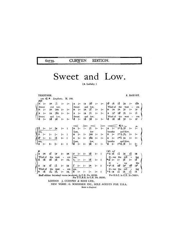 Joseph Barnby: Sweet And Low (SATB Tonic Sol-Fa)