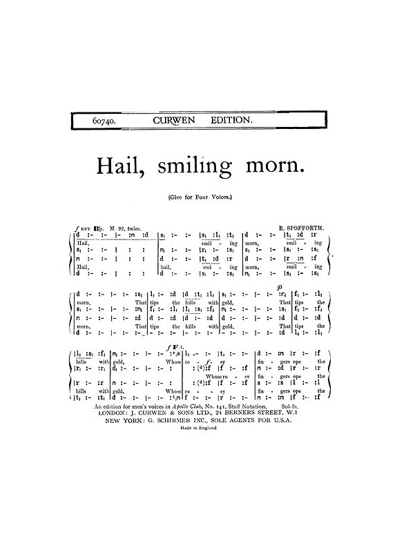 Spofforth Hail Smiling Morn Satb Ton