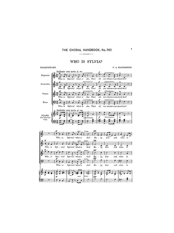 Macfarren Who Is Sylvia? Satb