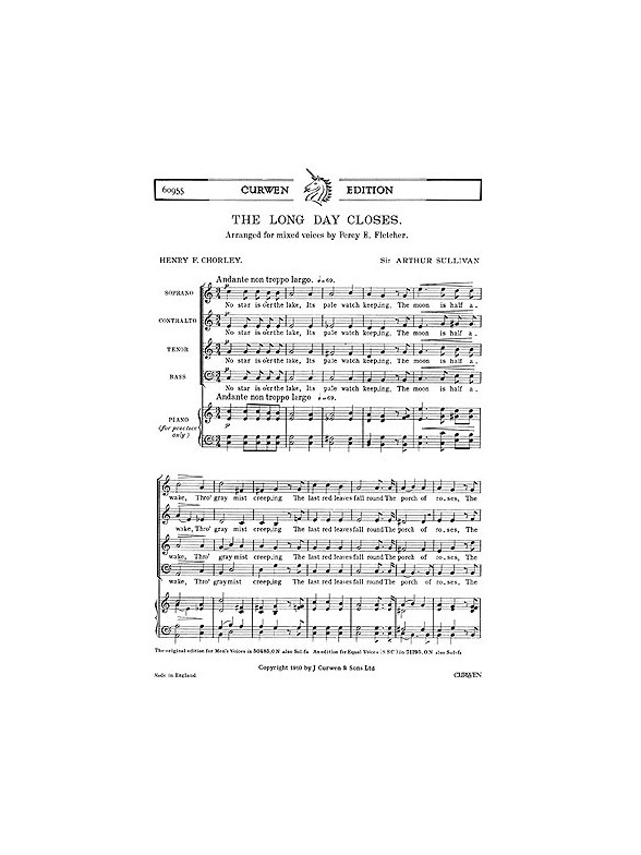 Arthur Sullivan: The Long Day Closes (SATB)
