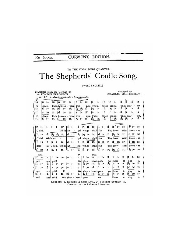 Macpherson The Shepherds'cradle Song Satb Tonic Solfa