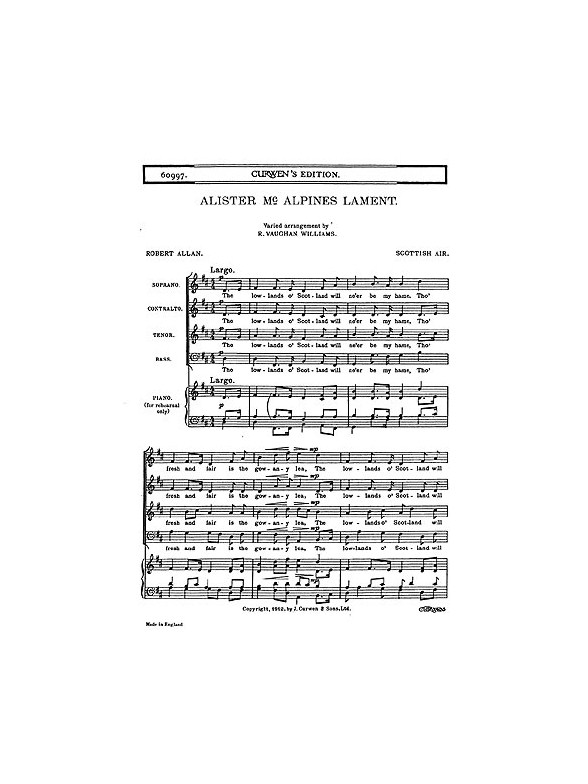 Ralph Vaughan Williams: Alister McAlpine's Lament (SATB)