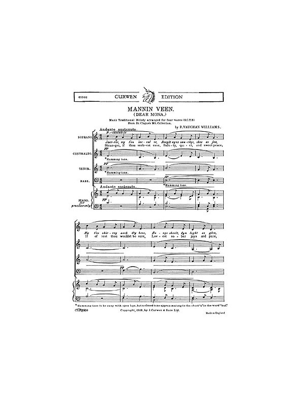 Vaughan Williams, R Mannin Veen Satb/Piano