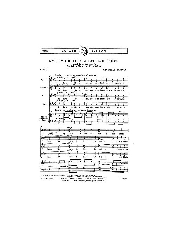 Granville Bantock: My Luve Is Like A Red, Red Rose (SATB)