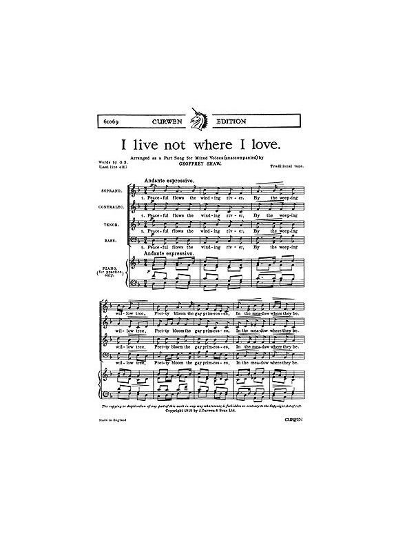 Shaw, G I Live Not Where I Love Satb/Piano