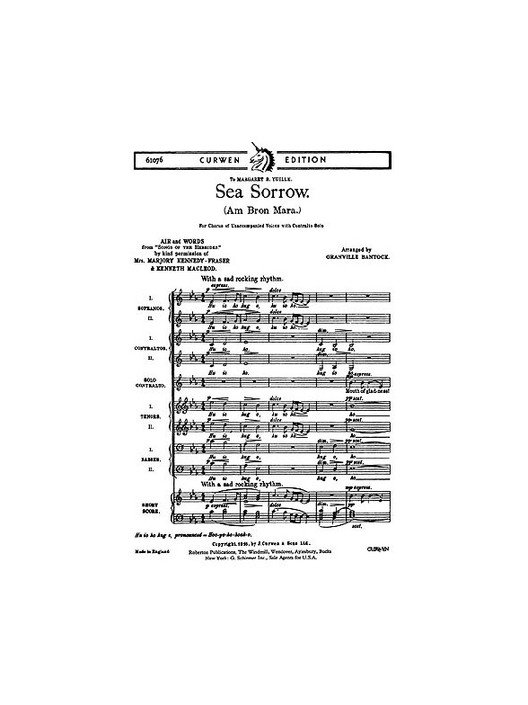 Bantock, G Sea Sorrow 2satb+a Solo