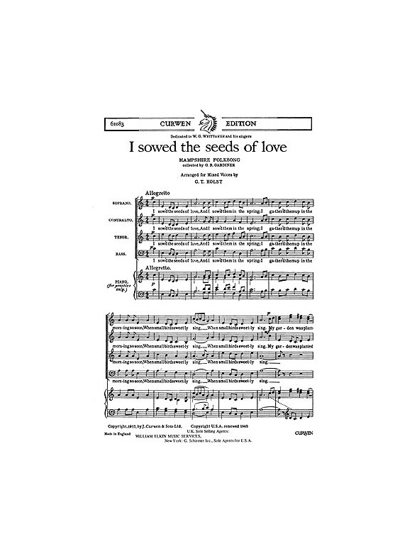 Gustav Holst: I Sowed The Seeds Of Love (SATB/Piano)