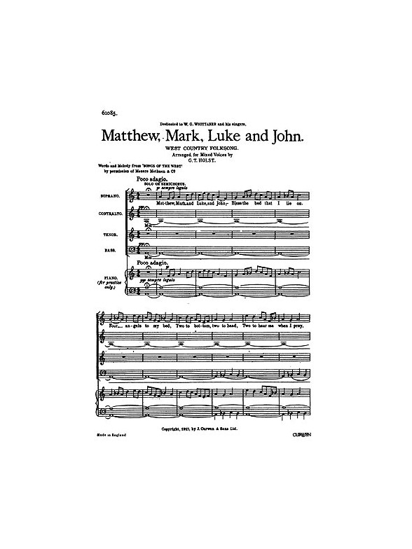 Holst, G Matthew, Mark, Luke And John Satb/Piano