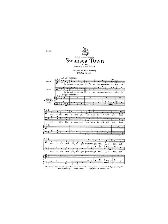 Gustav Holst: Swansea Town (SATB)