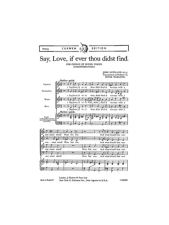 Dowland Say, Love, If Ever Thou Didst Find Satb
