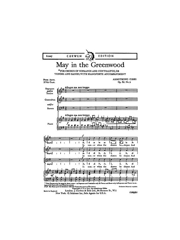 Cecil Armstrong Gibbs: May In The Greenwood (2-Part/Piano)