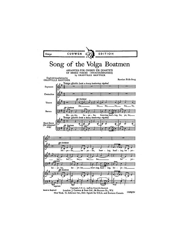 Bantock Song Volga Boatmen Satb