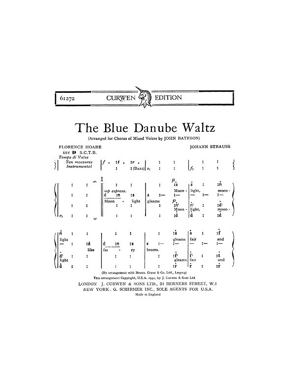 Strauss The Blue Danube Waltz Satb Tonic Solfa