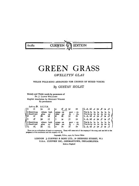Holst Green Grass Satb Tonic Solfa