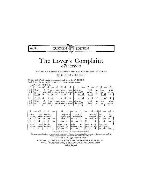 Holst: The Lover's Complaint SATB