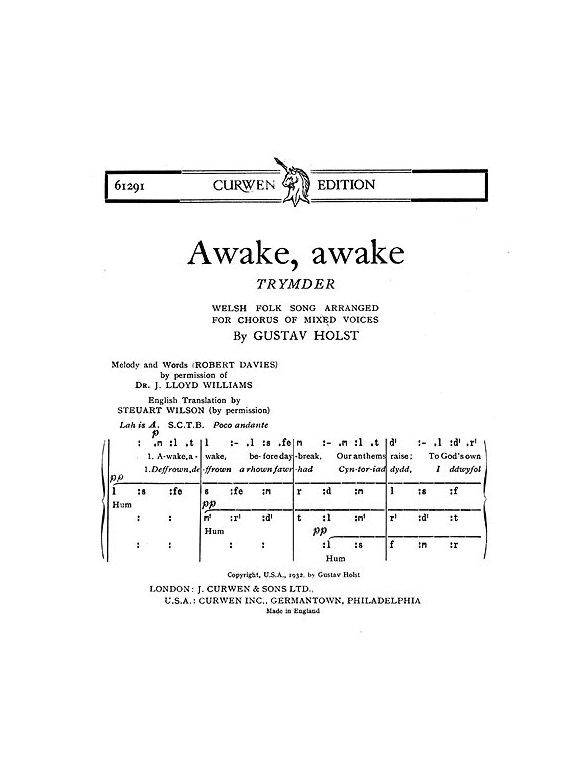 Holst Awake, Awake Satb Tonic Solfa