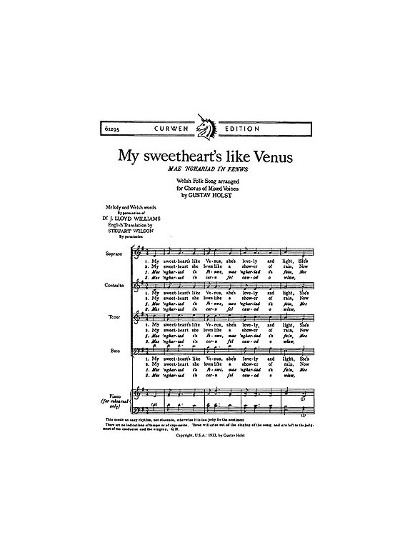 Holst, G My Sweetheart's Like Venus Satb