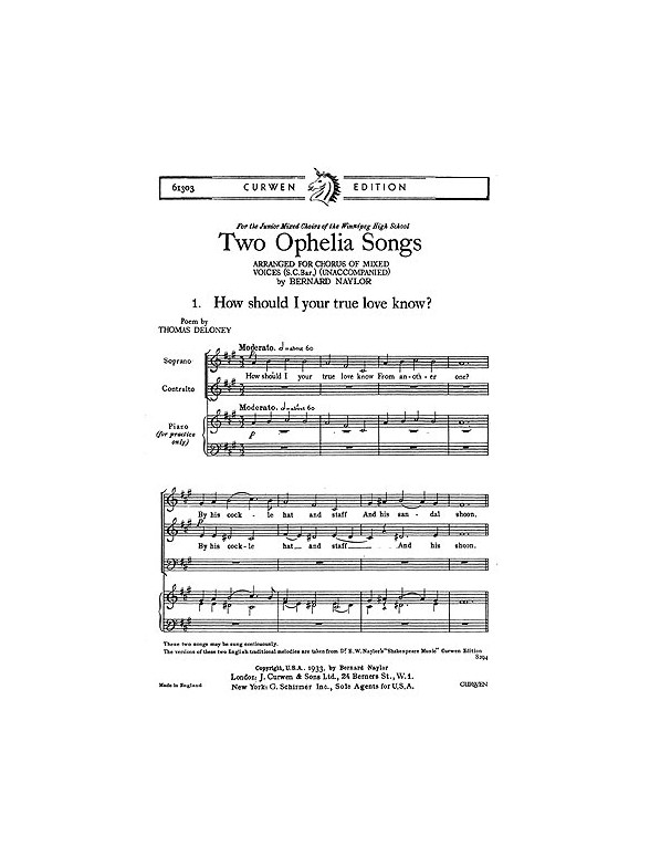 Naylor Two Ophelia Songs Sa