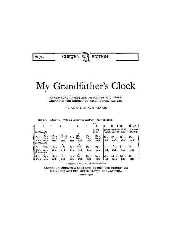 Williams Grandfathers Clock Satb Ton