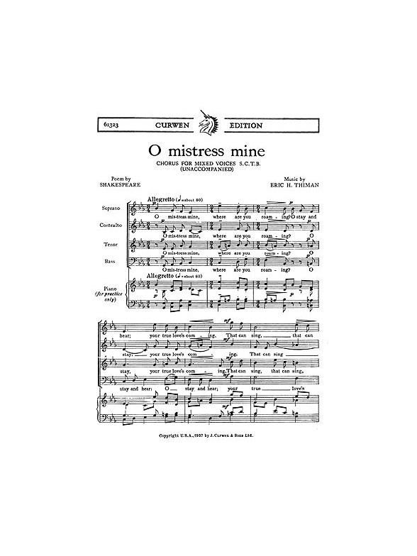Thiman, E O Mistress Mine Satb