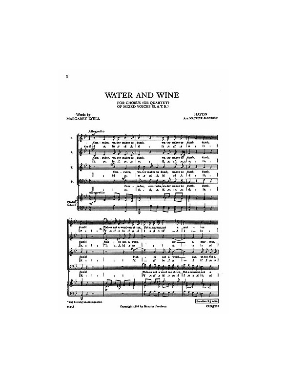 Joseph Haydn: Water And Wine (Arr. Maurice Jacobson)