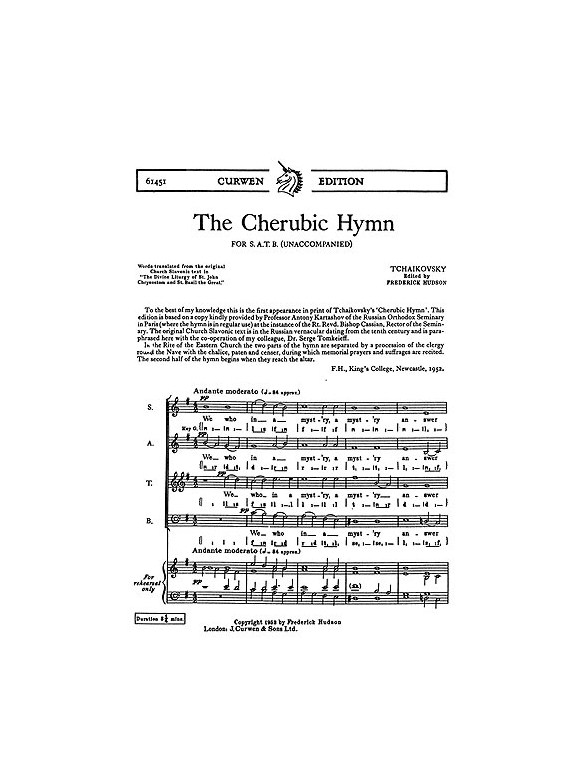 Tchaikovsky The Cherubic Hymn Satb