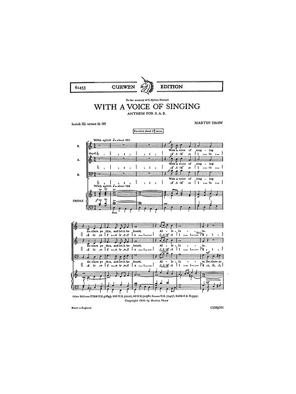 Shaw, M With A Voice Of Singing Sab/Organ
