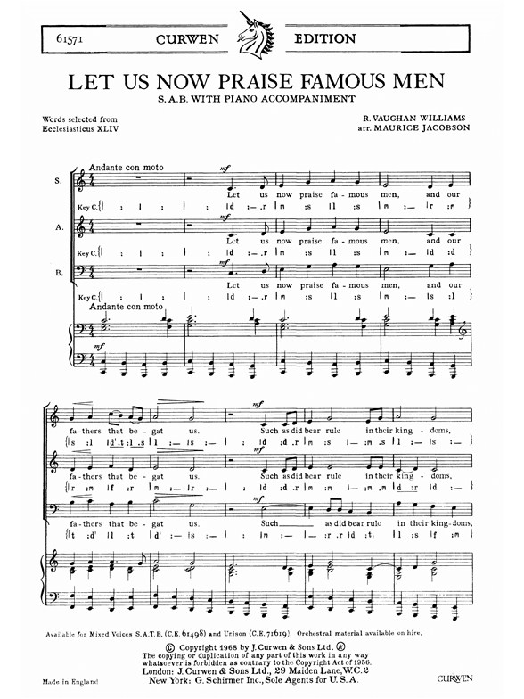 Ralph Vaughan Williams: Let Us Now Praise Famous Men (SAB)