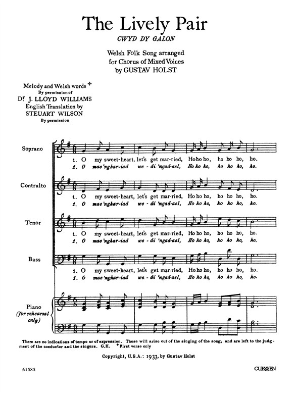 Holst: The Lively Pair And Green Grass SATB