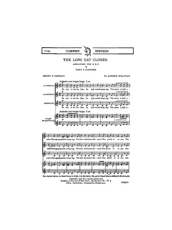 Arthur Sullivan: The Long Day Closes (SSA/PF)