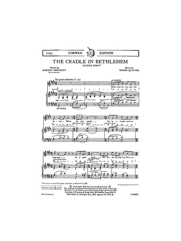 Quilter, R The Cradle In Bethlehem Unison/Piano