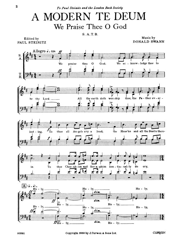 Donald Swann: A Modern Te Deum (SATB)