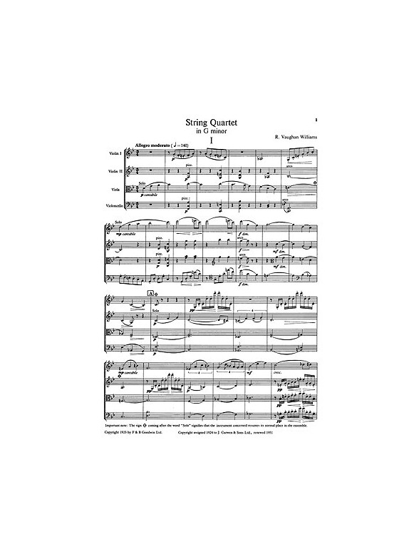 Ralph Vaughan Williams: String Quartet In G Minor Score