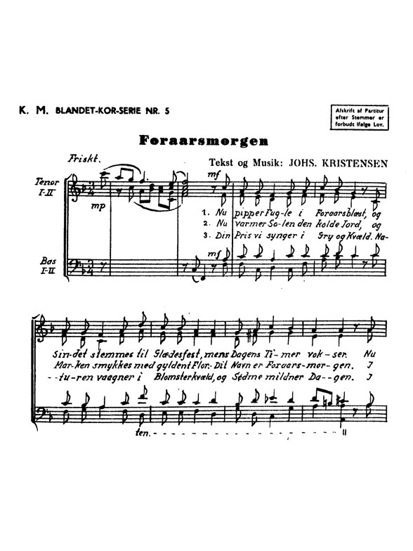 Johannes Kristensen: Foraarsmorgen (TTBB)