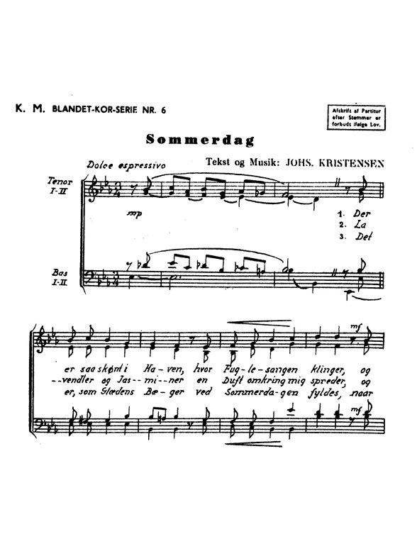 Johannes Kristensen: Sommerdag (TTBB)