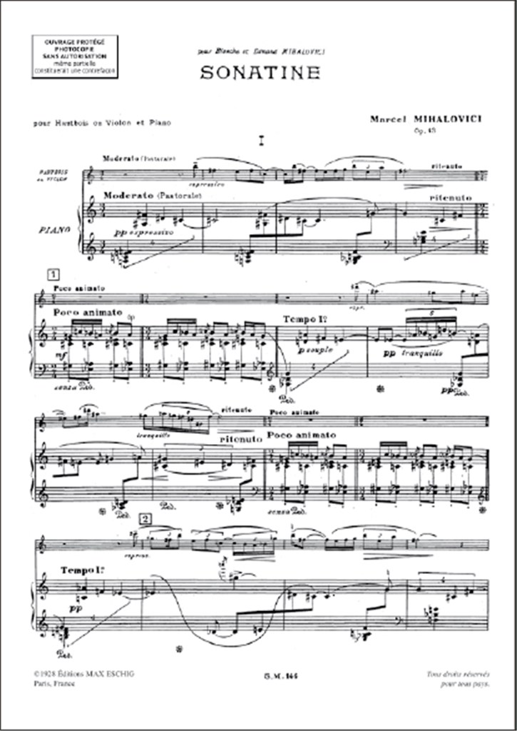 Sonatine Op 13 : Pour Hautbois (Ou Violon) & Piano