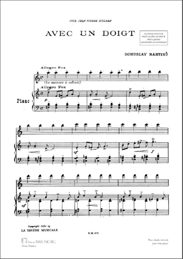 Avec Un Doigt : Pour Piano A Trois Mains