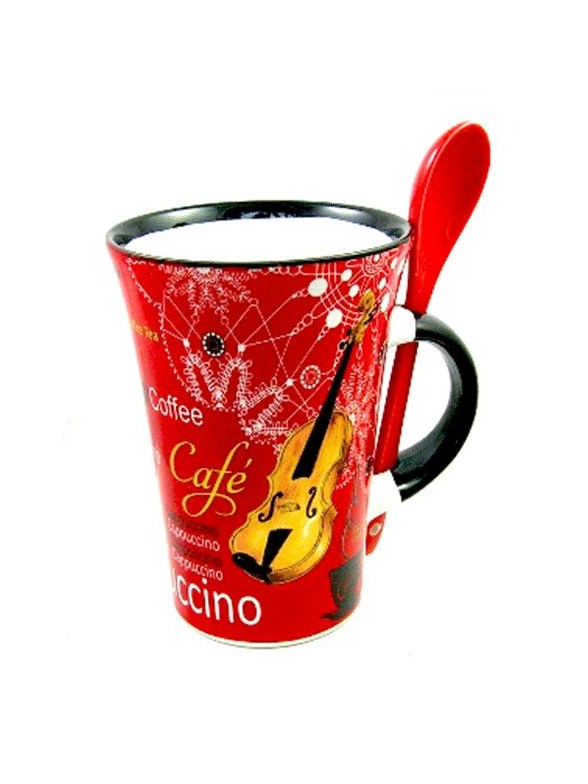 Little Snoring Gifts: Cappuccino Mug With Spoon ? Violin (Red)