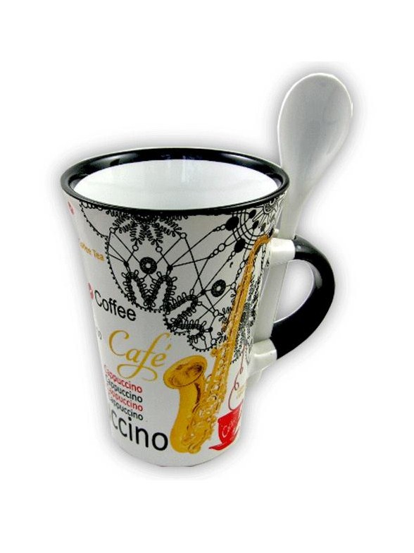 Little Snoring Gifts: Cappuccino Mug With Spoon ? Saxophone (White)